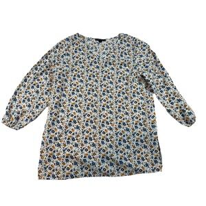 Women's Medium Blouse Floral V-Neck 3/4 Sleeve Lightweight Top Career Casual